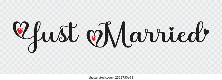 Just Married Lettering calligraphy brush pen. Vector illustration. Typography Print