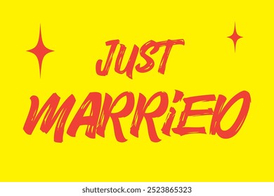 Just Married Lettering calligraphy brush pen. Vector illustration. Typography Print