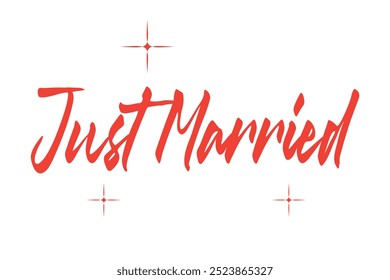 Just Married Lettering calligraphy brush pen. Vector illustration. Typography Print