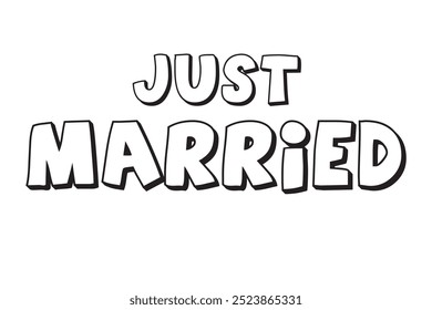 Just Married Lettering calligraphy brush pen. Vector illustration. Typography Print