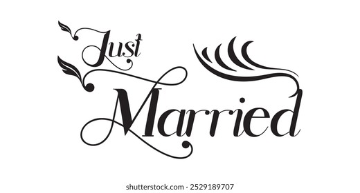 Just Married Lettering calligraphy brush pen. Vector illustration. Typography Print.