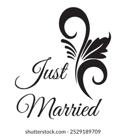 Just Married Lettering calligraphy brush pen. Vector illustration. Typography Print.