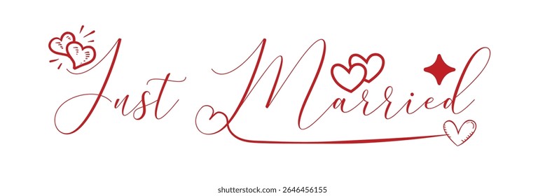 Apenas casado texto de letras, banner vetorial. Frase do casamento