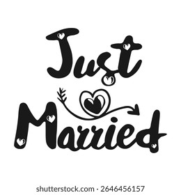 Apenas casado texto de letras, banner vetorial. Frase do casamento