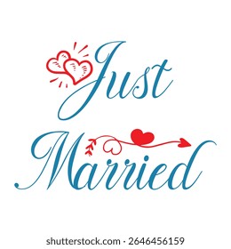 Apenas casado texto de letras, banner vetorial. Frase do casamento