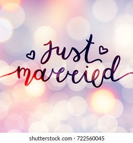 just married lettering, vector card with handwritten text