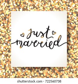just married lettering, vector card with handwritten text
