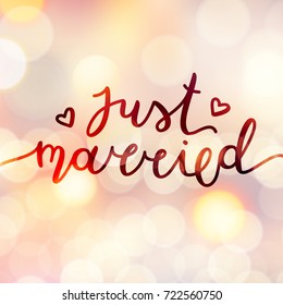 just married lettering, vector card with handwritten text