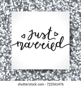 just married lettering, vector card with handwritten text