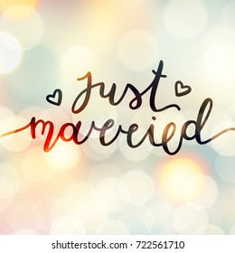 just married lettering, vector card with handwritten text
