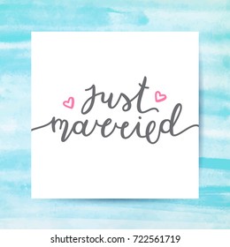 just married lettering, vector card with handwritten text