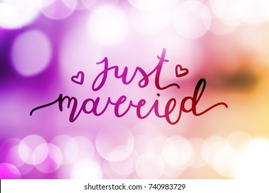 just married lettering, vector card with handwritten text