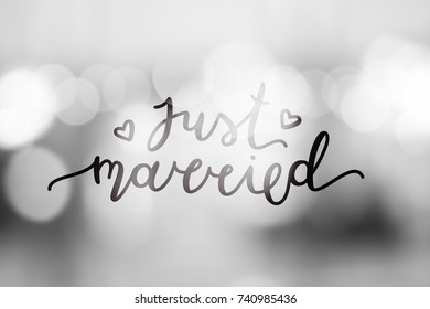 just married lettering, vector card with handwritten text