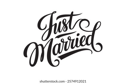 JUST MARRIED lettering, vector illustration. JUST MARRIED lettering card background. Modern handmade calligraphy about JUST MARRIED