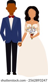 Just married love couple, newlyweds. Wedding couple groom and bride. Wedding ceremony. Marriage people vector illustration in flat style