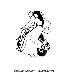 Just married moto vector outline illustration. Great design for any purposes. Happy family banner design.