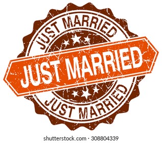 just married orange round grunge stamp on white