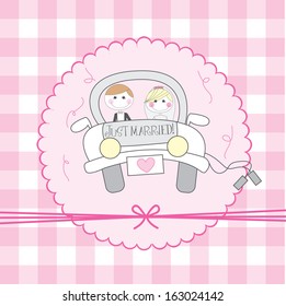 just married over pink background vector illustration