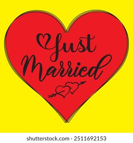 Just married postcard. Hand drawn brush style modern calligraphy. Vector illustration of handwritten lettering.