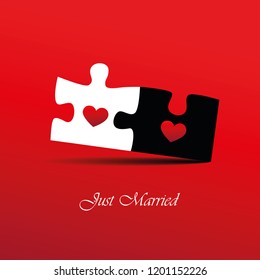 just married red inviting card for wedding with puzzle vector illustration EPS10