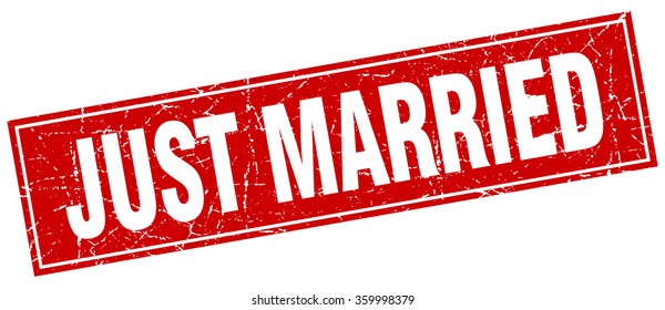 just married red square grunge stamp on white