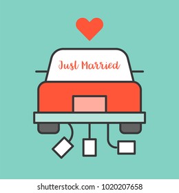 Just married sign on Wedding car, filled outline icon