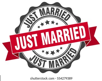 just married. stamp. sticker. seal. round grunge vintage ribbon just married sign