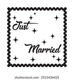 Just Married Text Alphabet Font Typography Calligraphy. Modern handmade calligraphy. Hand drawn lettering element for your design. 