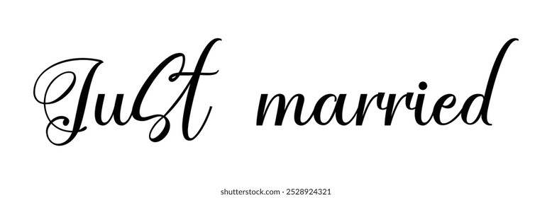 Just Married Text Alphabet Font Typography Calligraphy. Modern handmade calligraphy. Hand drawn lettering element for your design in eps 10.