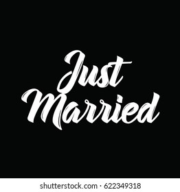 just married, text design. Vector calligraphy. Typography poster. Usable as background.