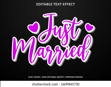 just married text effect template with abstract type style and glowing concept use for exclusive sign and logotype 