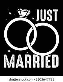 Just Married t-shirt, Wedding card, Wedding rings t-shirt  