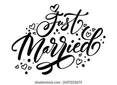 Just married typography element vector illustration on white solid background