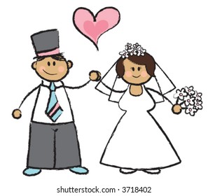 Just MARRIED! (vector) - cartoon illustration of a wedding couple