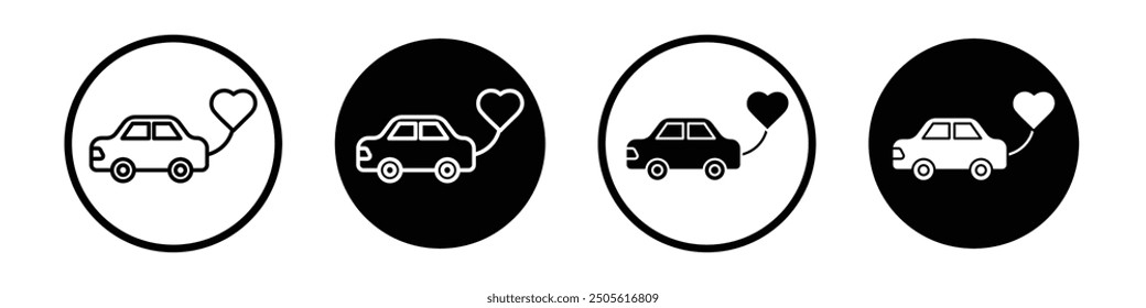 Just married vector icon set black filled and outlined style.