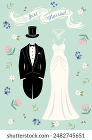 Just married. Vector illustration for wedding concept and other uses