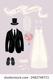 Just married. Vector illustration for wedding concept and other uses