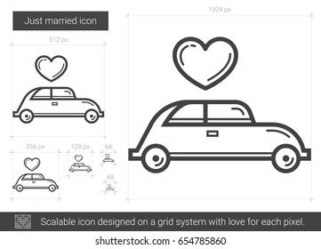 Just married vector line icon isolated on white background. Just married line icon for infographic, website or app. Scalable icon designed on a grid system.