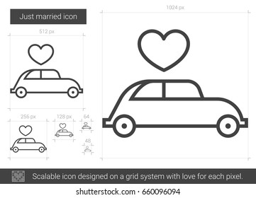 Just married vector line icon isolated on white background. Just married line icon for infographic, website or app. Scalable icon designed on a grid system.