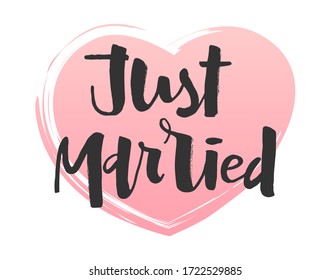 Just married vector text, hand drawn lettering