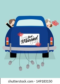 just married wedding car vector/illustration