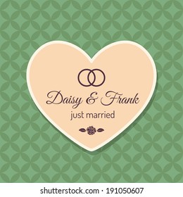 Just married wedding card with heart. Vector design
