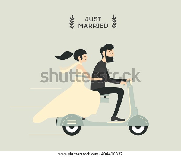 Just Married Wedding Couple Riding Motorcycle Stock Vector Royalty Free 404400337