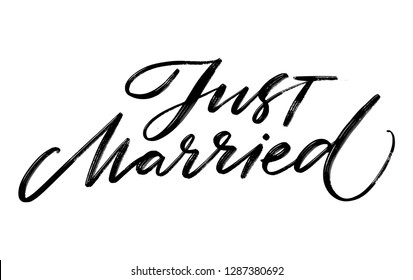 JUST MARRIED. WEDDING LETTERING. VECTOR HAND LETTERING. WEDDING TYPOGRAPHY