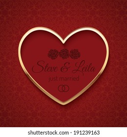 Just married wedding sign with heart. Vector design