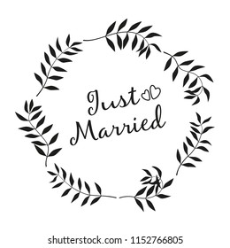 
Just married. Wreath of twigs. Hand drawn floral decor.