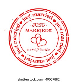 JUST MARRIED.Wedding Grungy Stamp Isolated Over White.