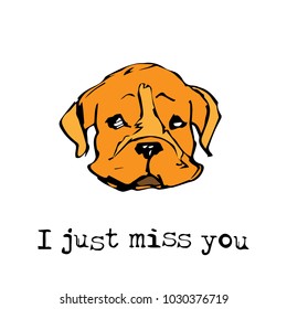 I just miss you color vector illustration with cute bulldog puppy