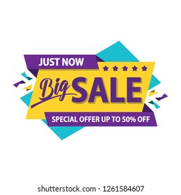 Just Now. Big Sale Limited Time Only paper banner. Super Sale and special offer. 50% off