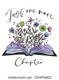 Just one more chapter book flower vector illustration. Back to school background. Back to school design. Book background